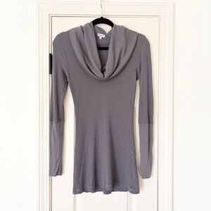 Splendid Women's Medium Gray Cowl Neck Long Sleeve Waffle Thermal Top